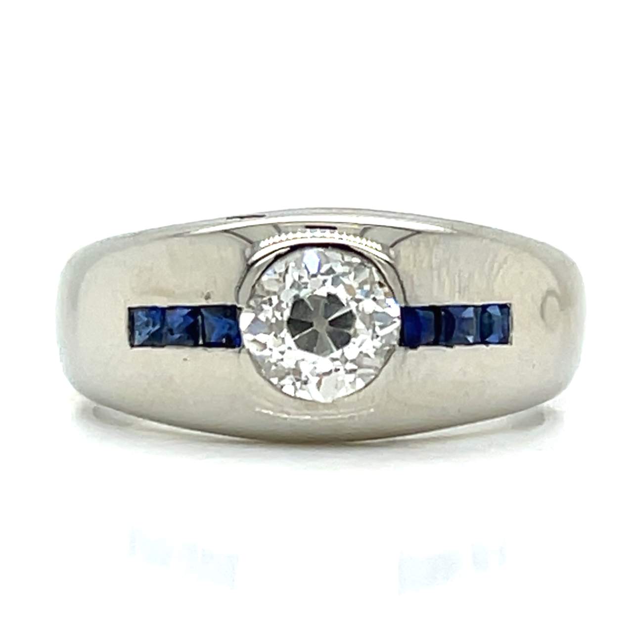Art Deco 18K White Gold Diamond & Sapphire Ring