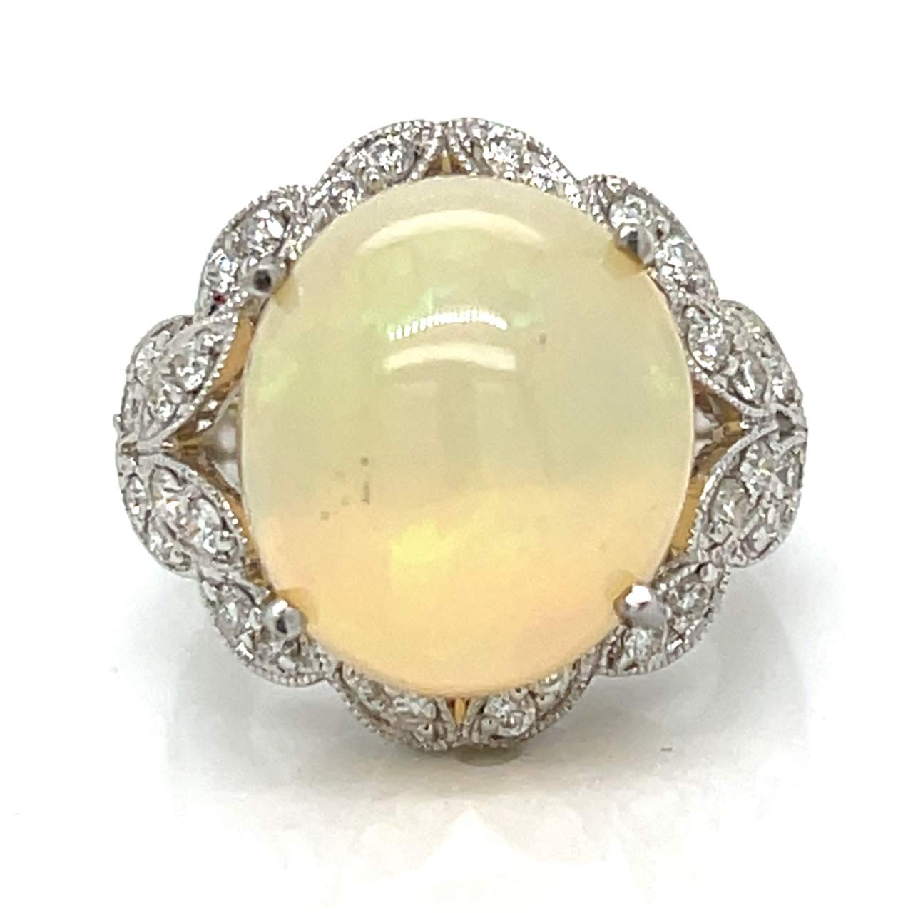 18K White Gold Opal & Diamond Ring
