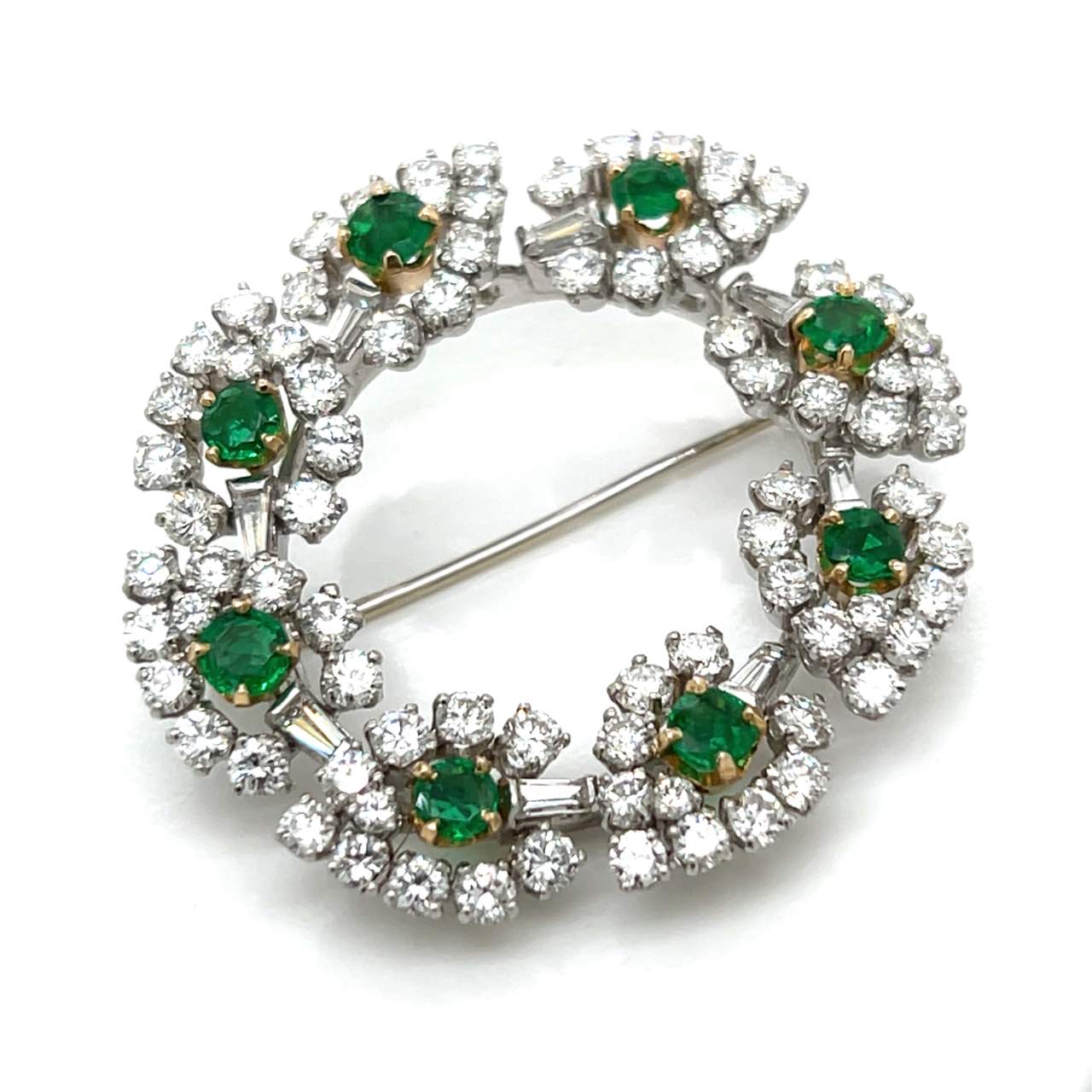 Platinum Emerald & Diamond Brooch