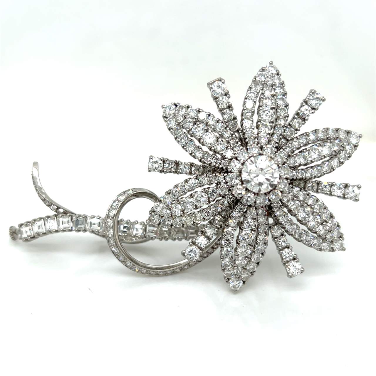 Platinum 21.70 Ct. LFG Certified Diamond Flower Brooch