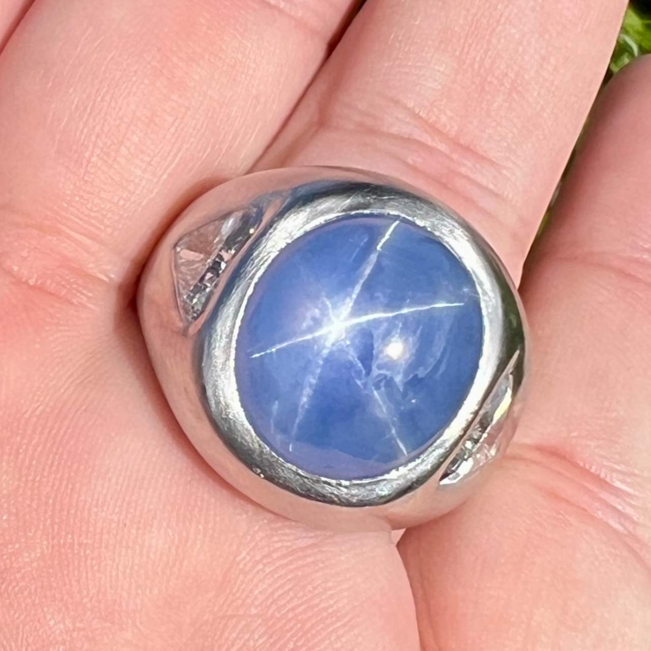 Art Deco Platinum GIA Certified 22.00 Ct. Ceylon Star Sapphire & Diamond Ring