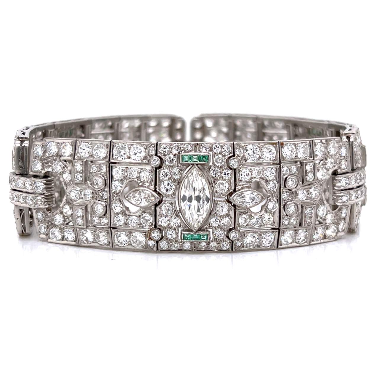 Art Deco Platinum 23.50 Ct. Diamond & Emerald Bracelet