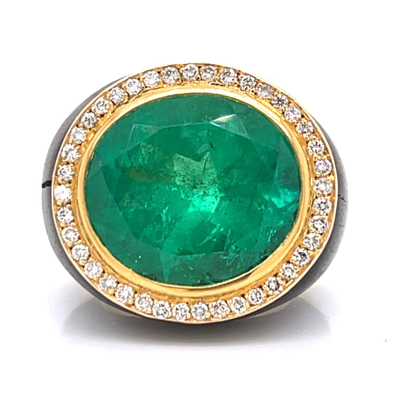 French 18K Yellow Gold & Wood SSEF Certified 15.93 Ct. Colombian Emerald Ring