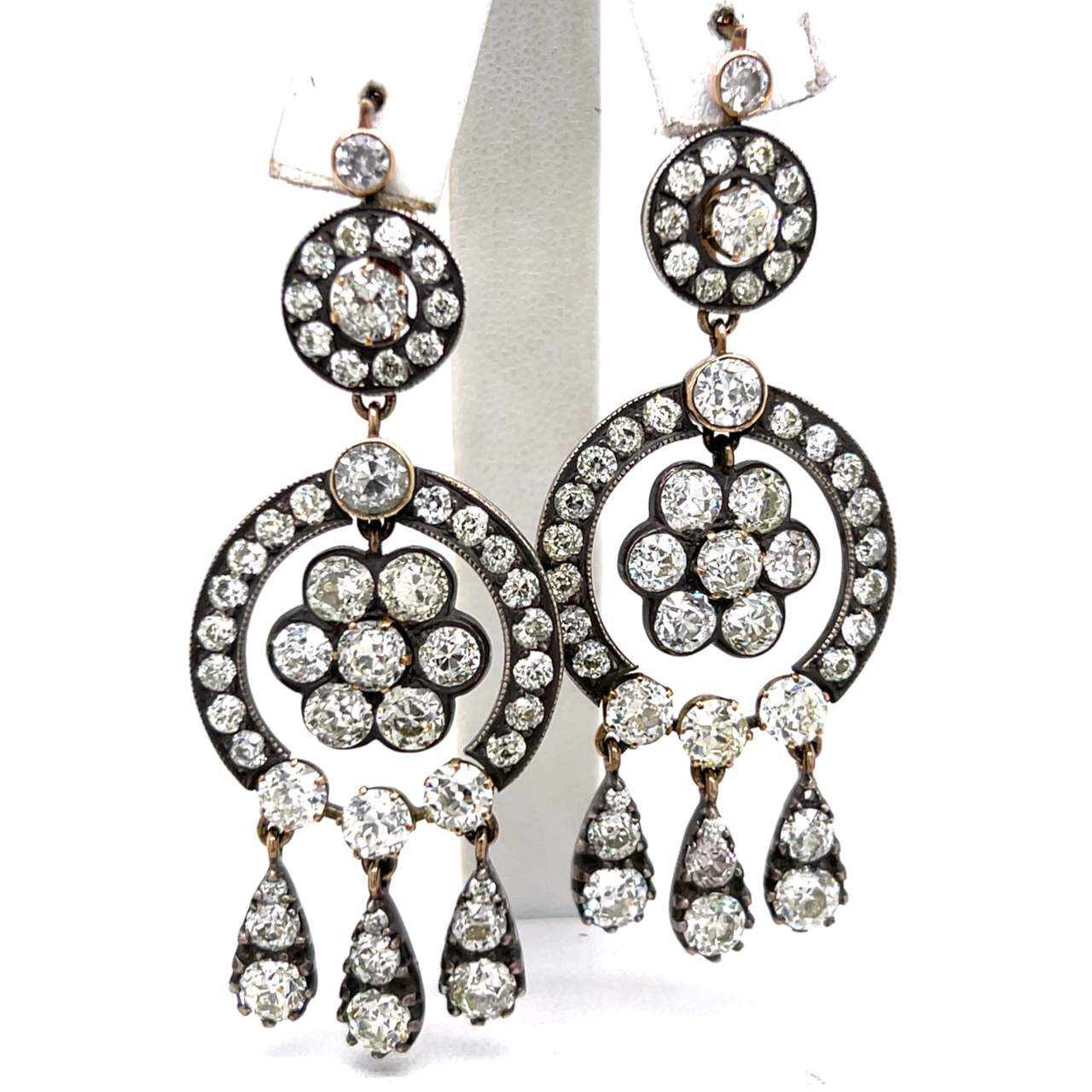 Victorian 18K & Silver 17.70 Ct. Diamond Earrings