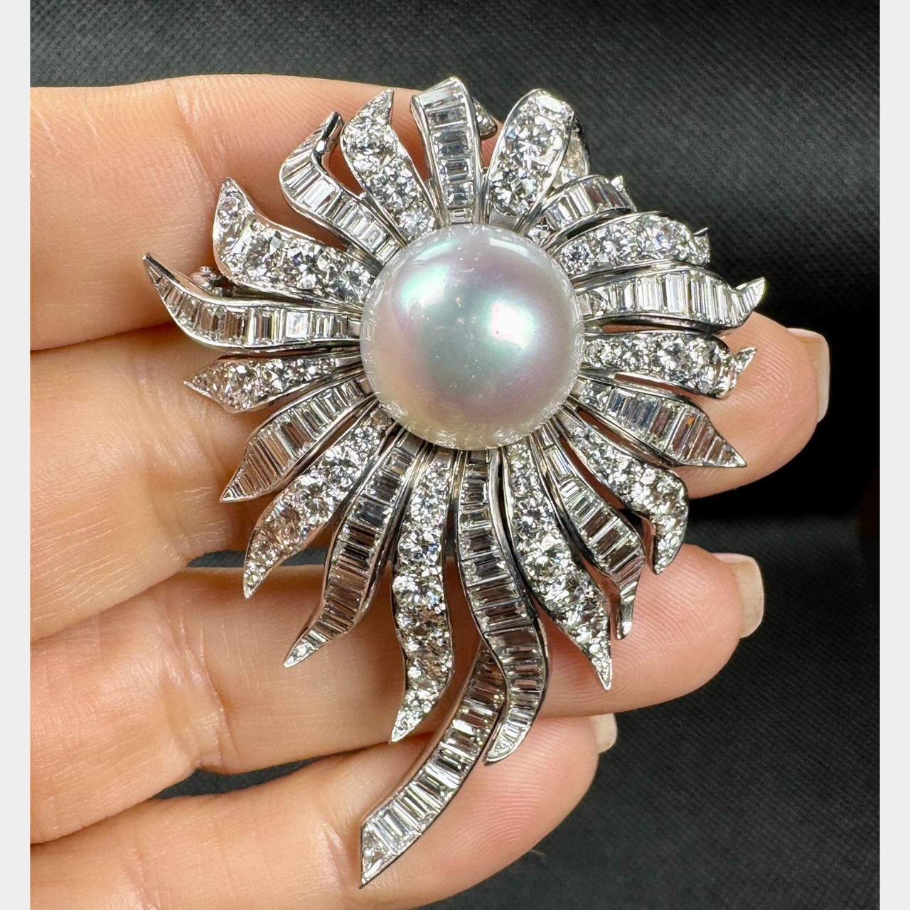 Art Deco Platinum South Sea Pearl & Diamond Brooch