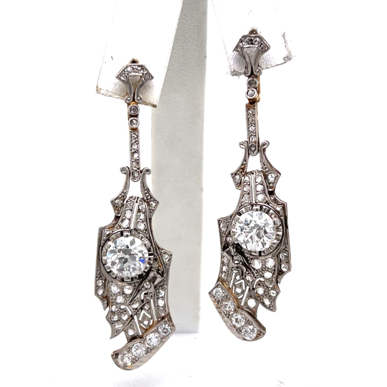 Antique 18K & Platinum 5.30 Ct. Diamond Earrings