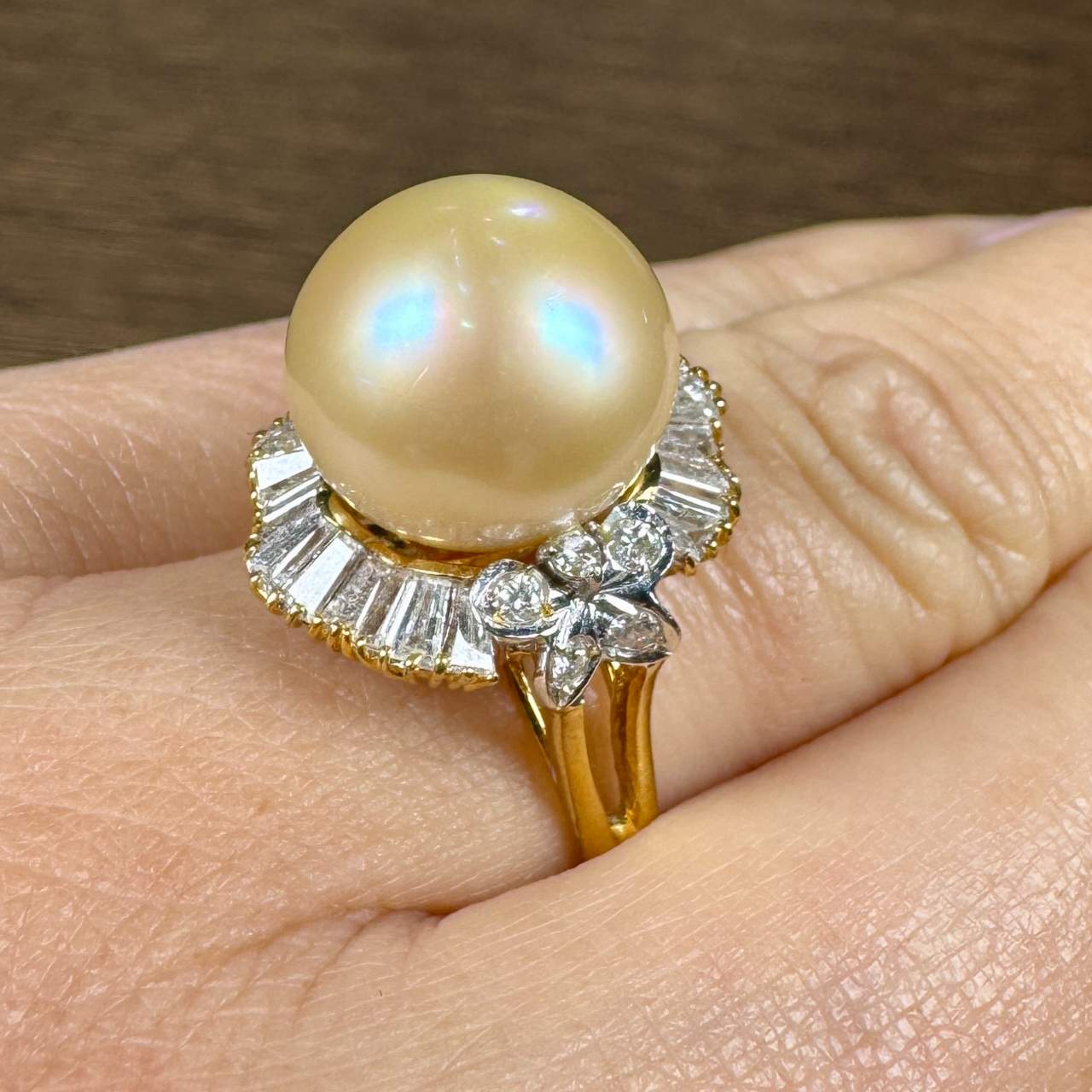 18K Yellow Gold South Sea Pearl and Diamond Ring