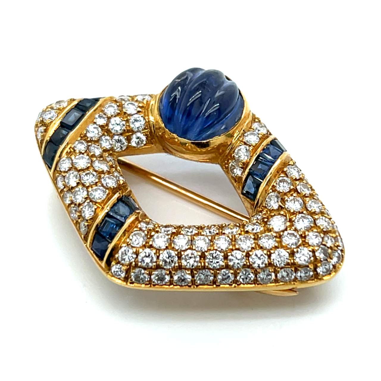 18K Yellow Gold Sapphire & Diamond Brooch
