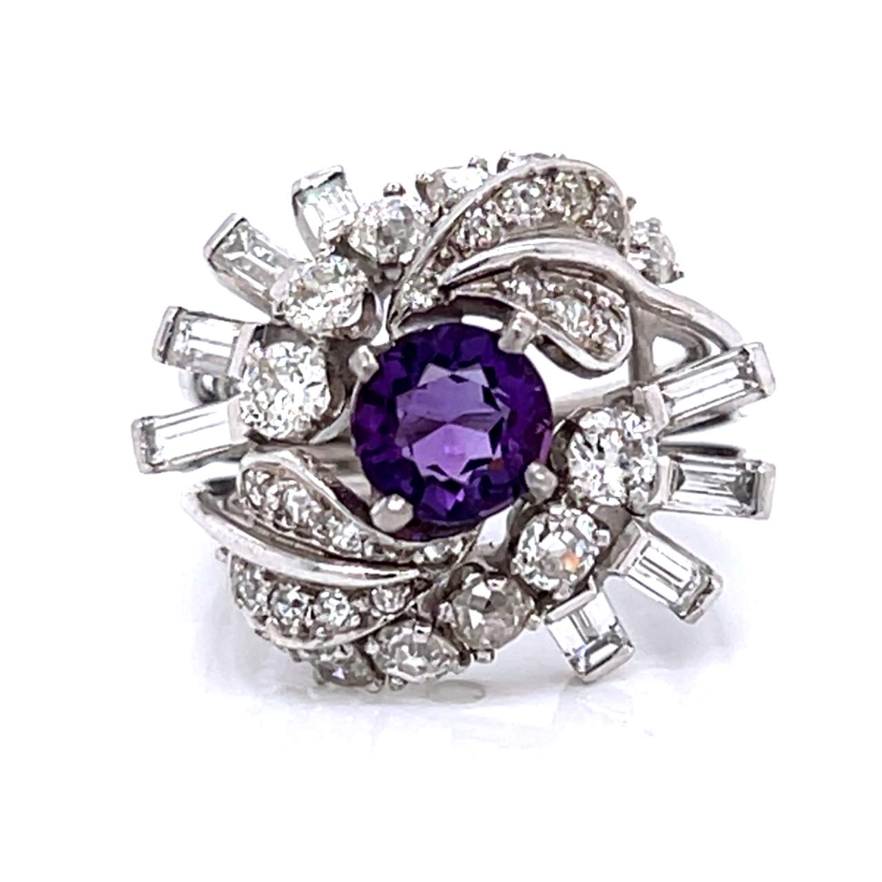 Art Deco Platinum Amethyst & Diamond Ring