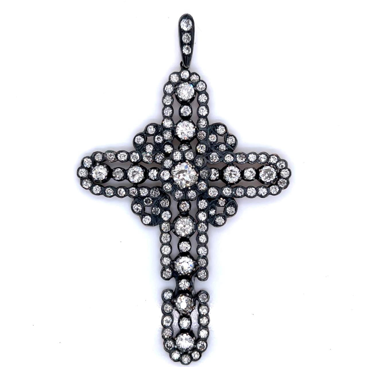 18K & Silver 13.80 Ct. Diamond Cross Pendant