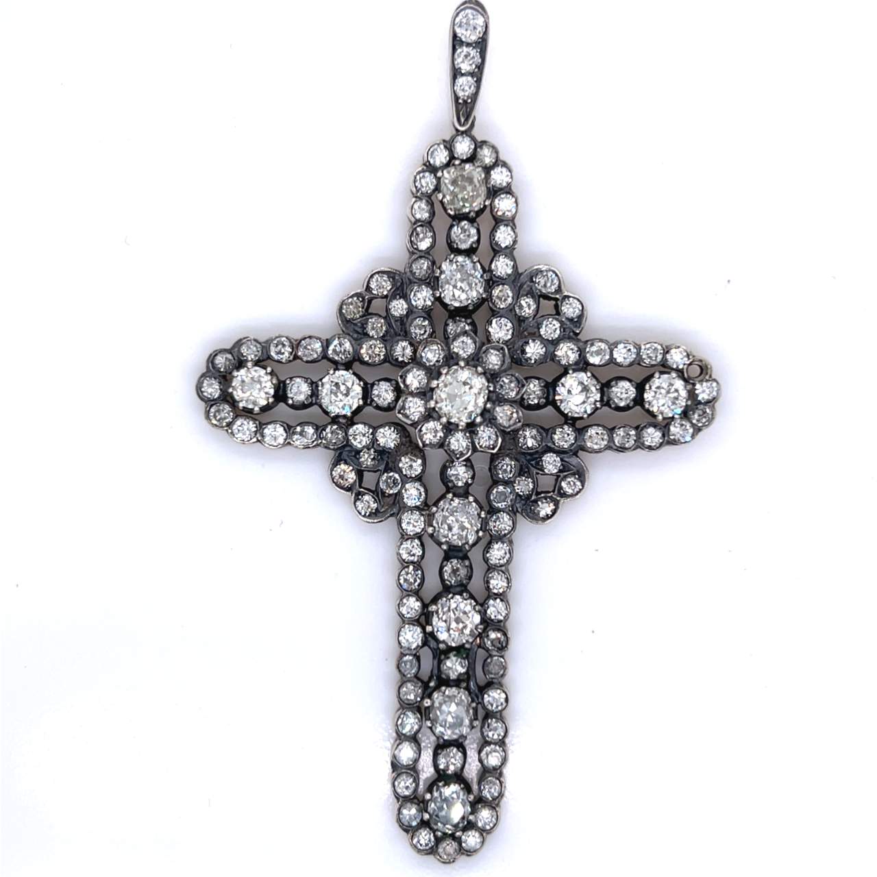 18K & Silver 13.00 Ct. Diamond Cross Pendant