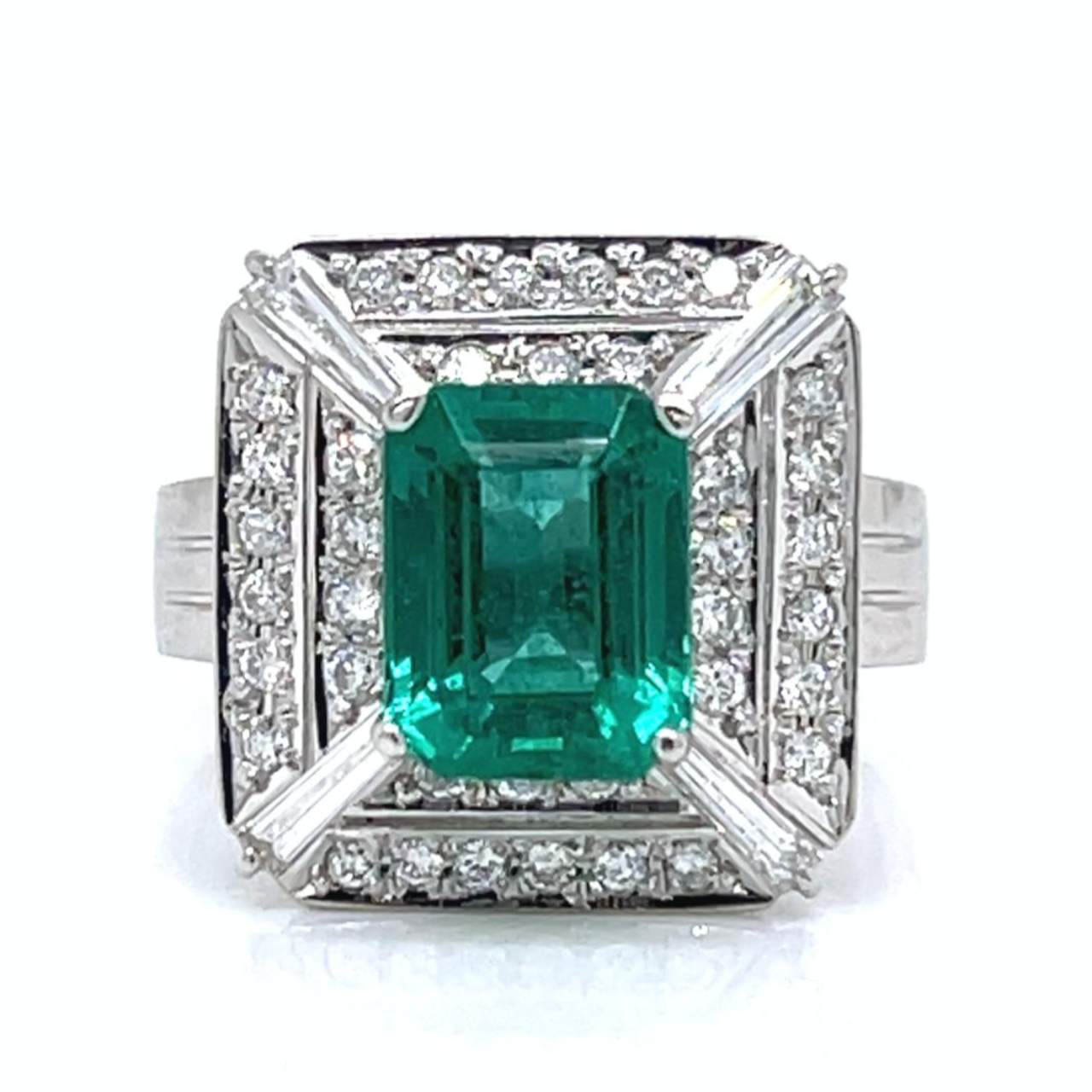 Platinum 2.46 Ct. Emerald & Diamond Ring
