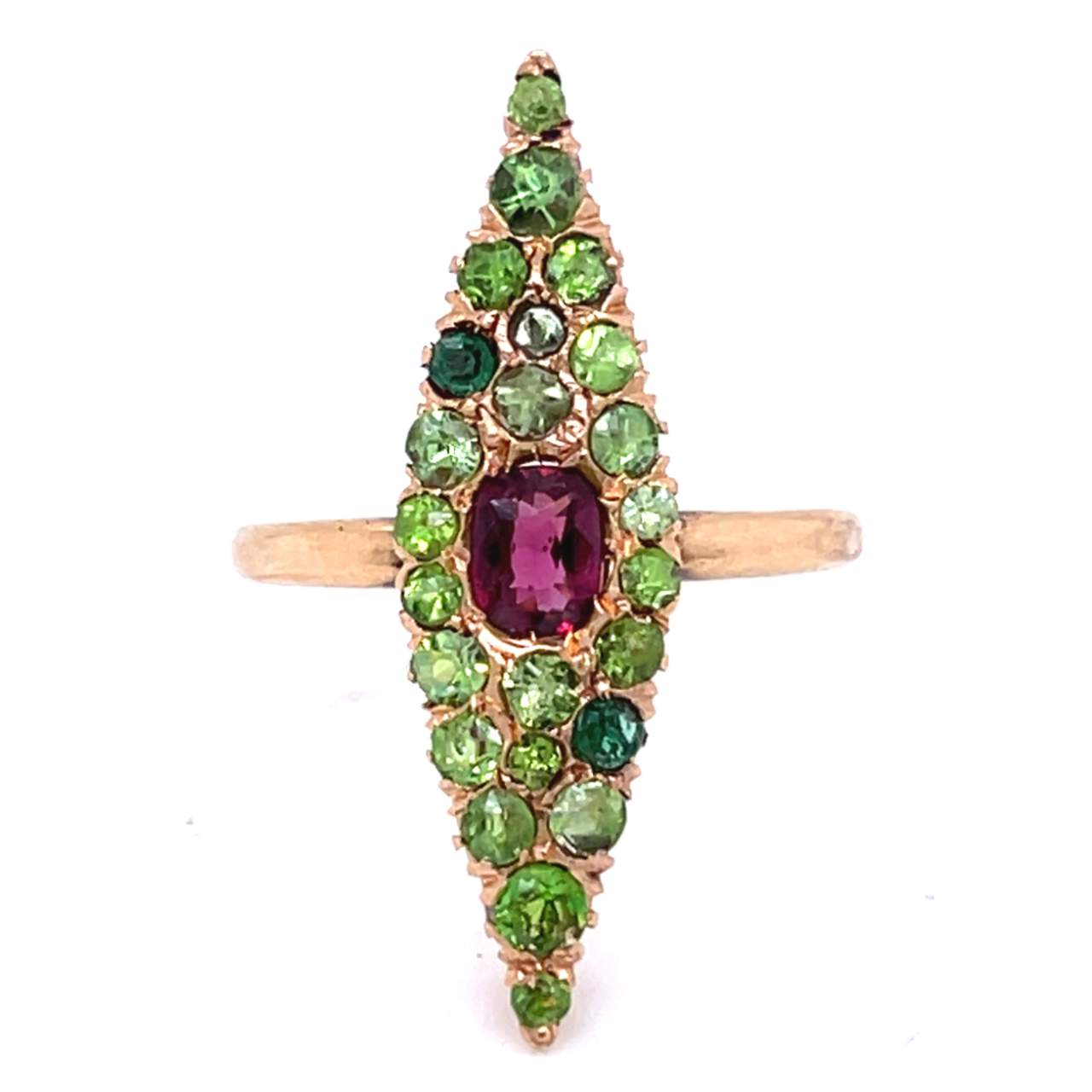 Victorian 18K Yellow Gold Ruby & Garnet Ring
