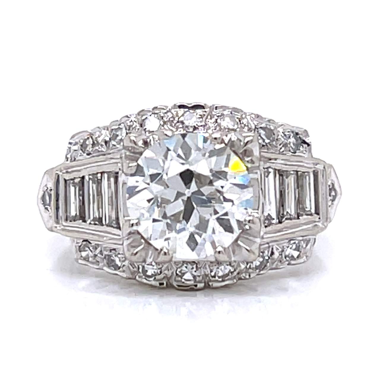 Art Deco 14K White Gold GIA Certified 2.14 Ct. Diamond Ring