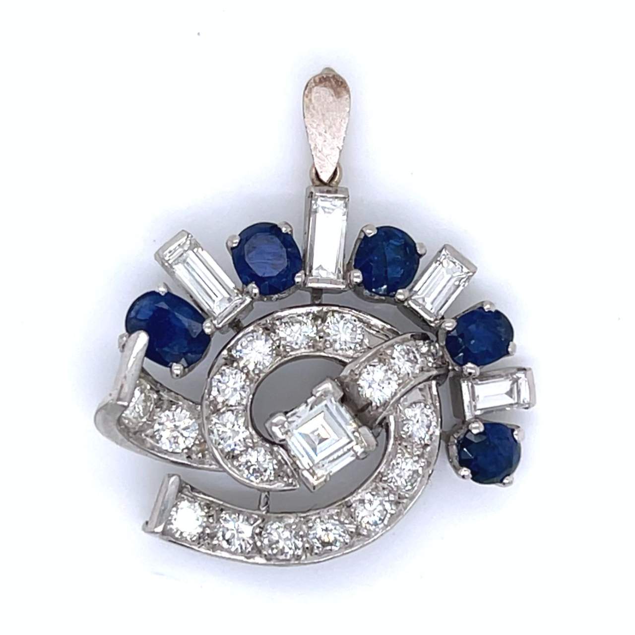 Art Deco Platinum Sapphire & Diamond Pendant