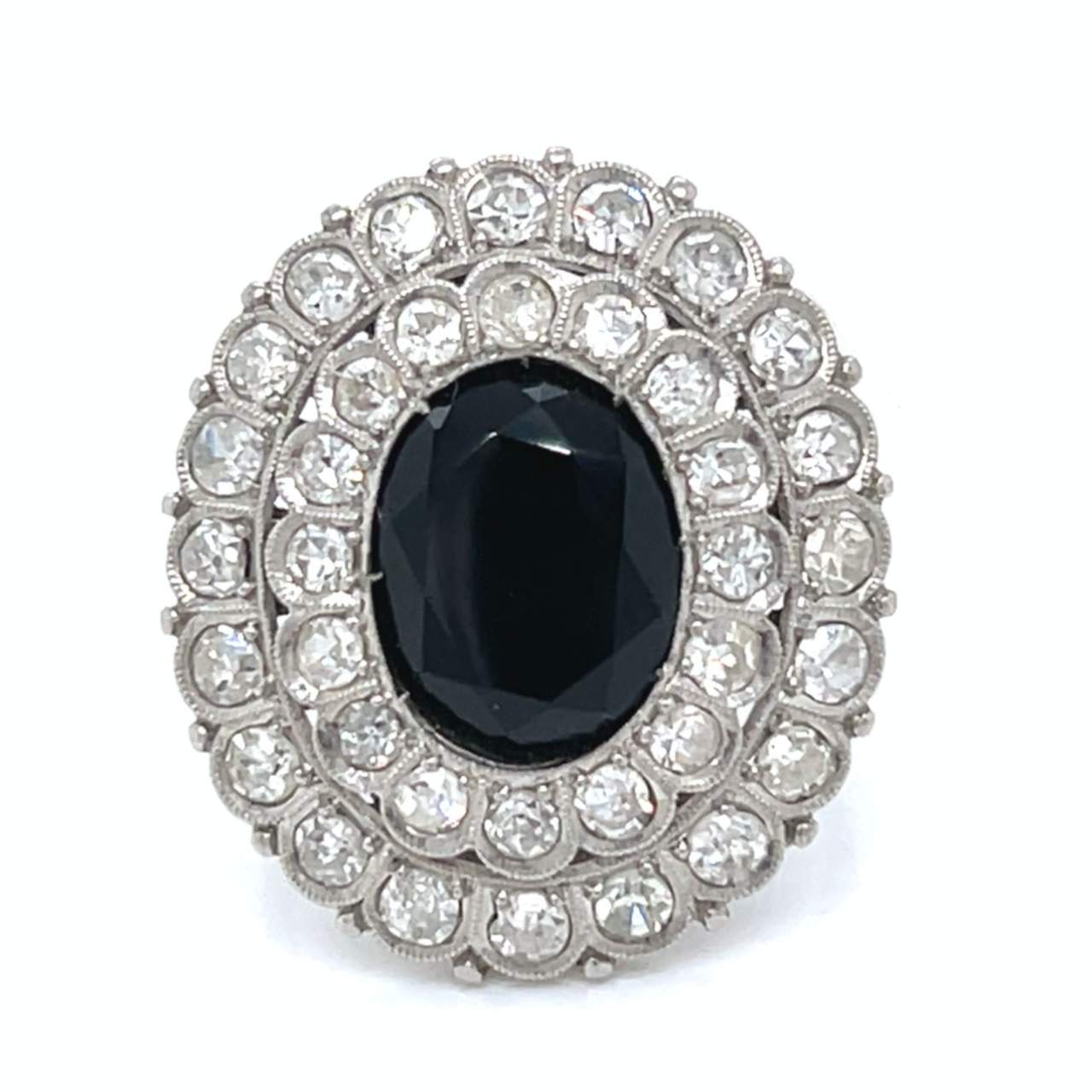 Art Deco Platinum Onyx & Diamond Ring