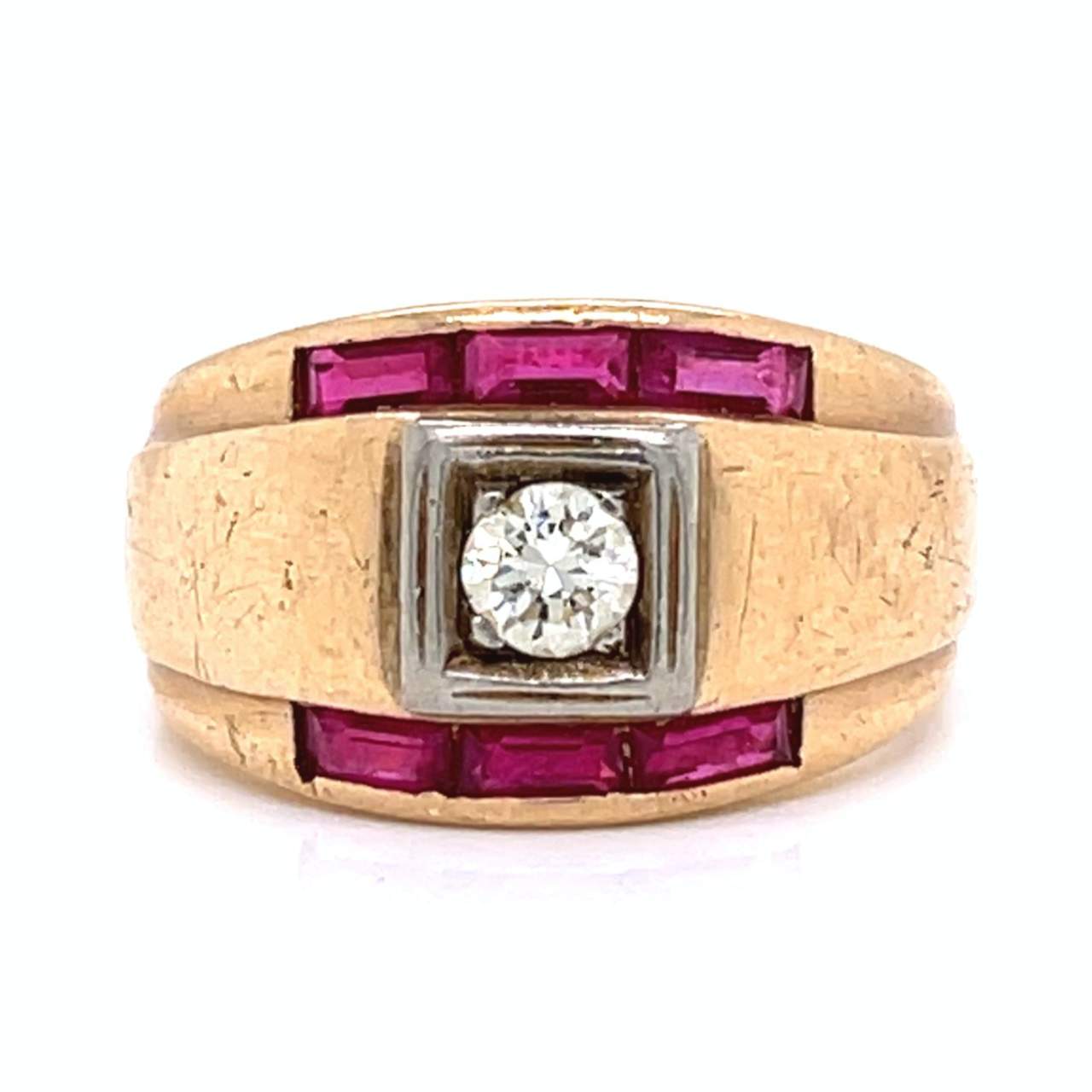 1960’s 14K Yellow Gold Diamond & Synthetic Ruby Ring