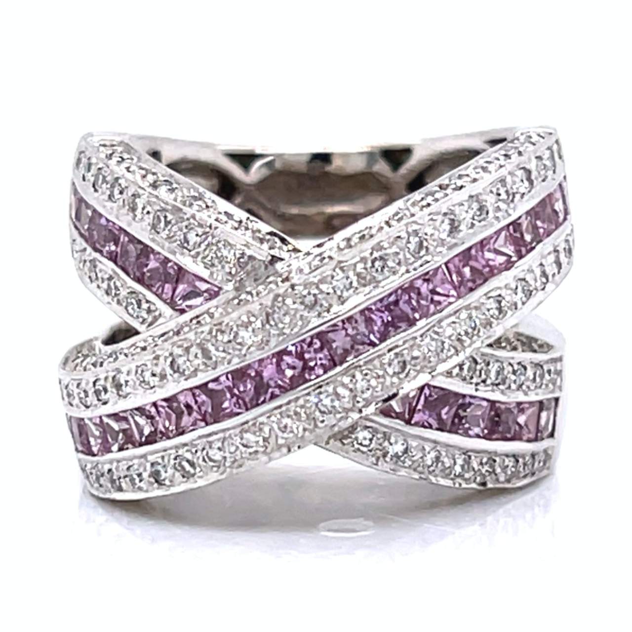 18K White Gold Diamond & Pink Sapphire Ring