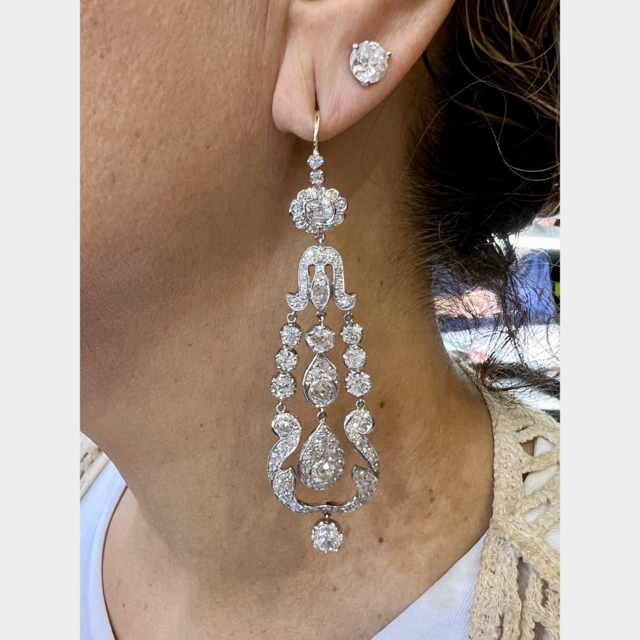 Platinum & 18K White Gold 13.00 Ct. Diamond Earrings