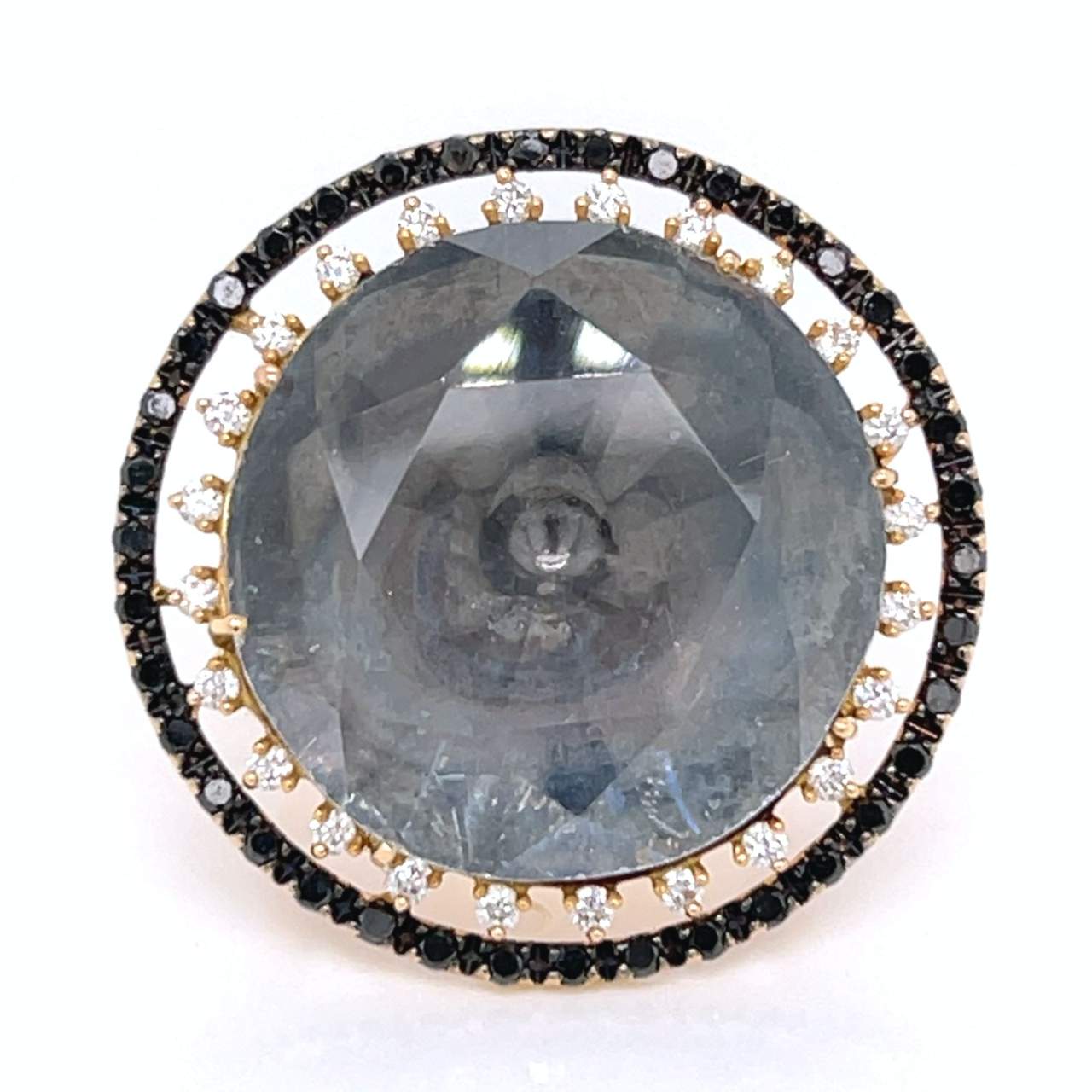 18K Yellow Gold Crystal & Black Diamond Ring