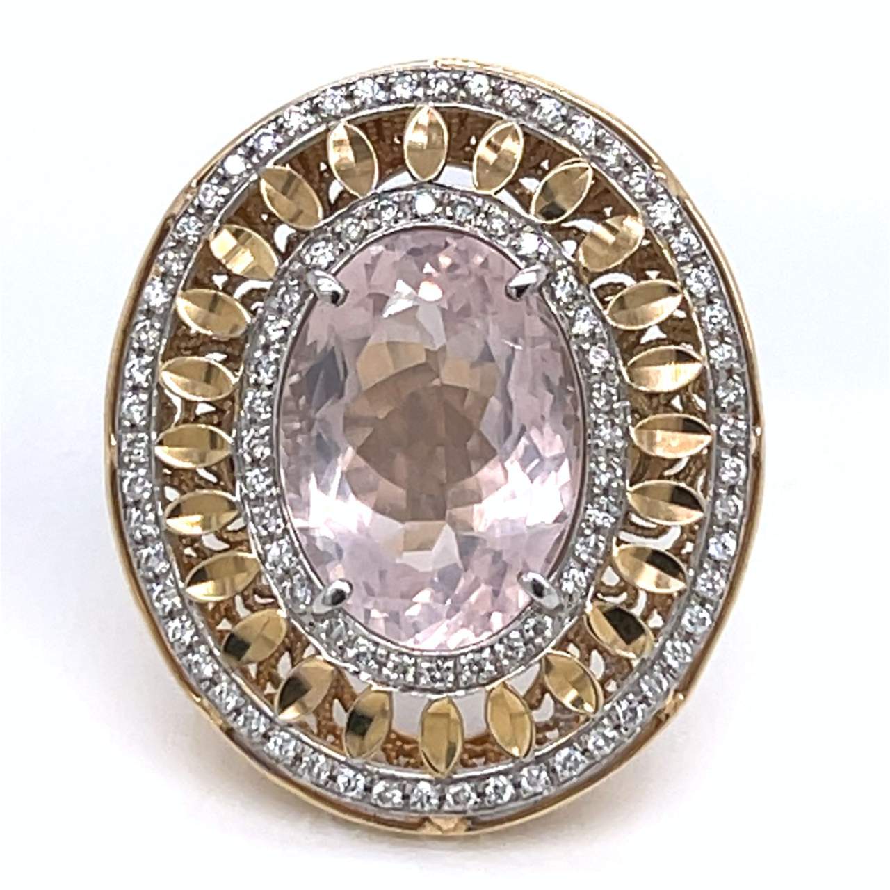14K Yellow Gold Kunzite & Diamond Ring