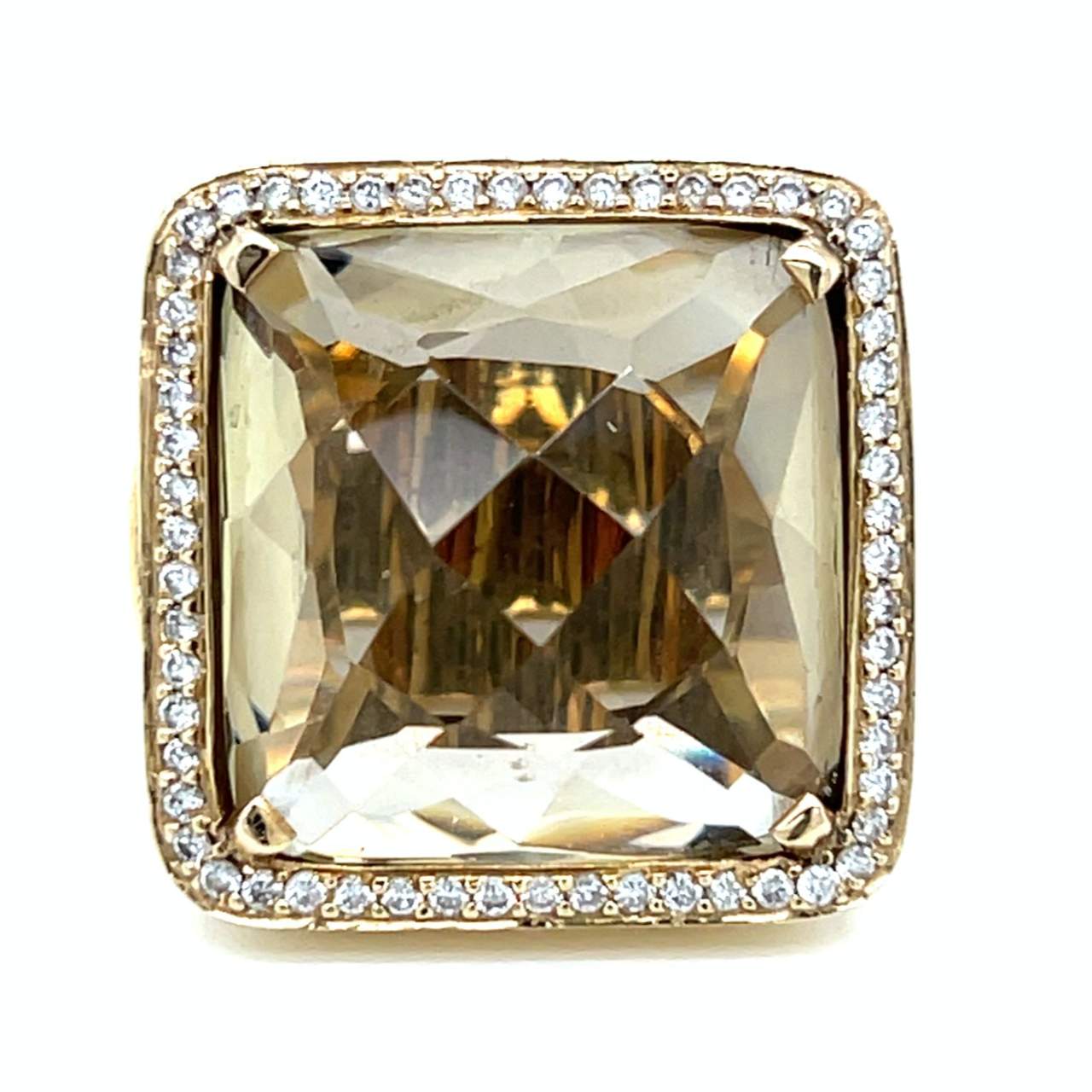 14k Yellow Gold Smokey Quartz & Diamond Ring