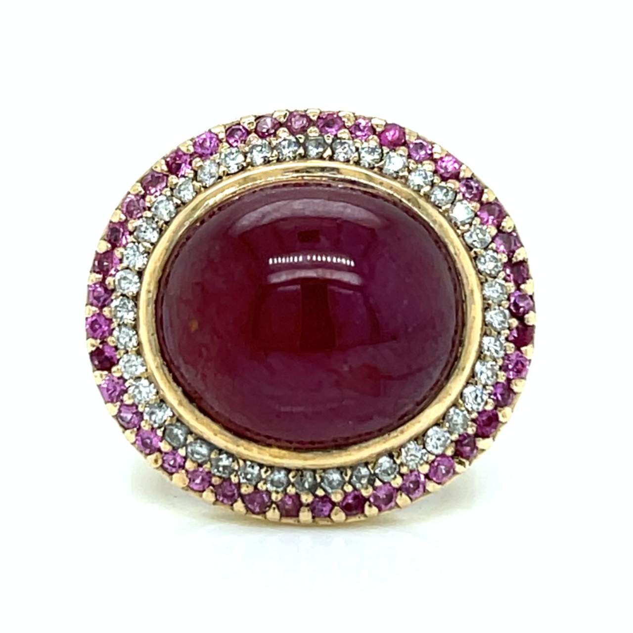 14K Yellow Gold Rubelite, Sapphire, and Diamond Ring