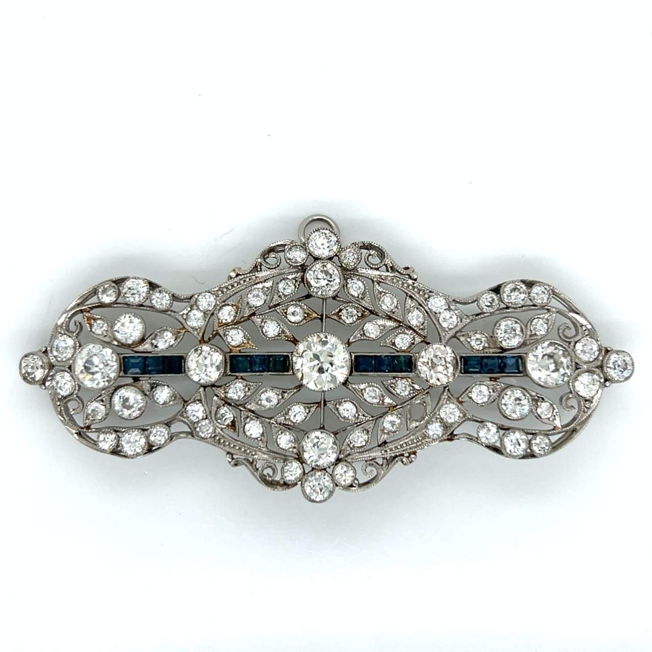Art Deco Platinum Diamond & Sapphire Pendant/Brooch