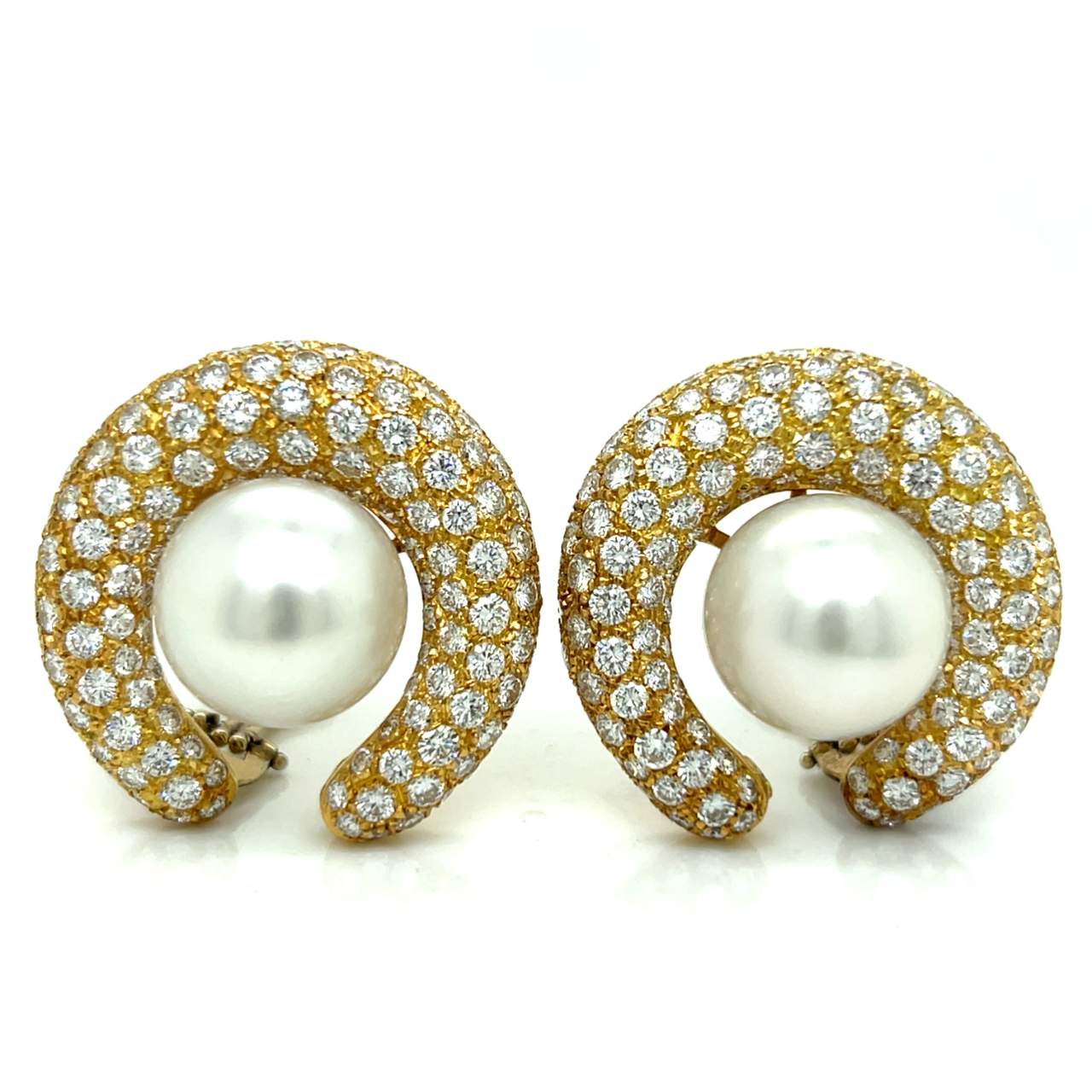 18K Yellow Gold South Sea Pearl & Diamond Earrings