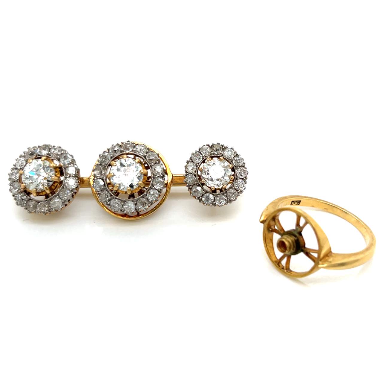 Victorian 18K & Platinum Interchangeable Diamond Brooch and Ring Set