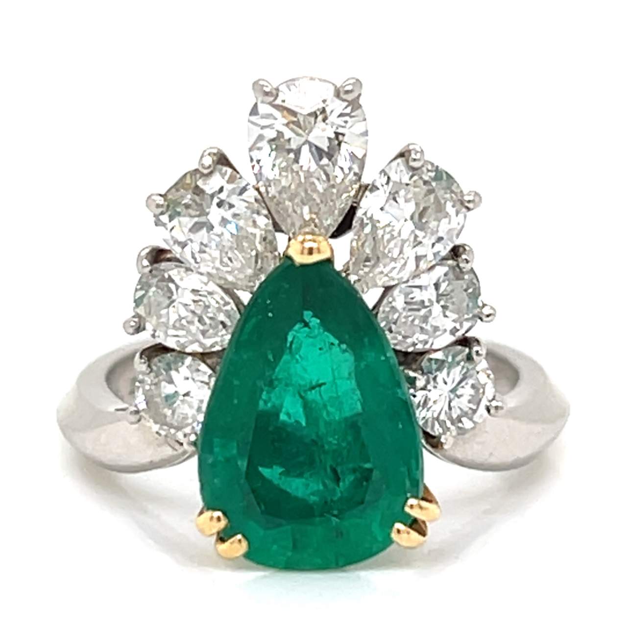 MAUBOUSSIN PARIS 1960’s Platinum & 18K AGL Certified Colombian Emerald and Diamond Ring