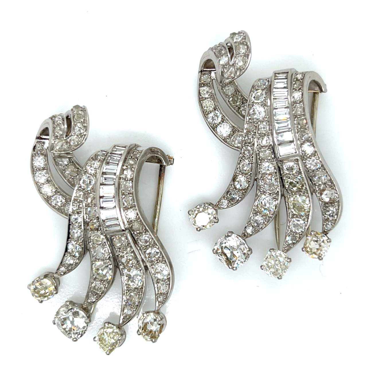 Art Deco Platinum 21.20 Ct. Diamond Clips/Brooches