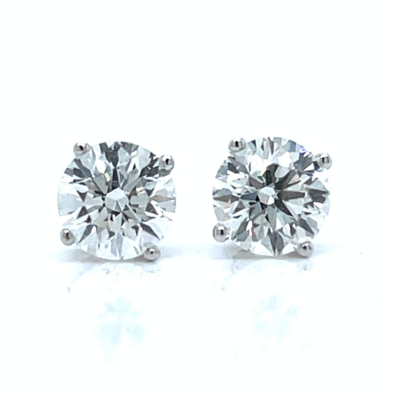14K White Gold GIA Certified 2.06 Ct. Diamond Stud Earrings