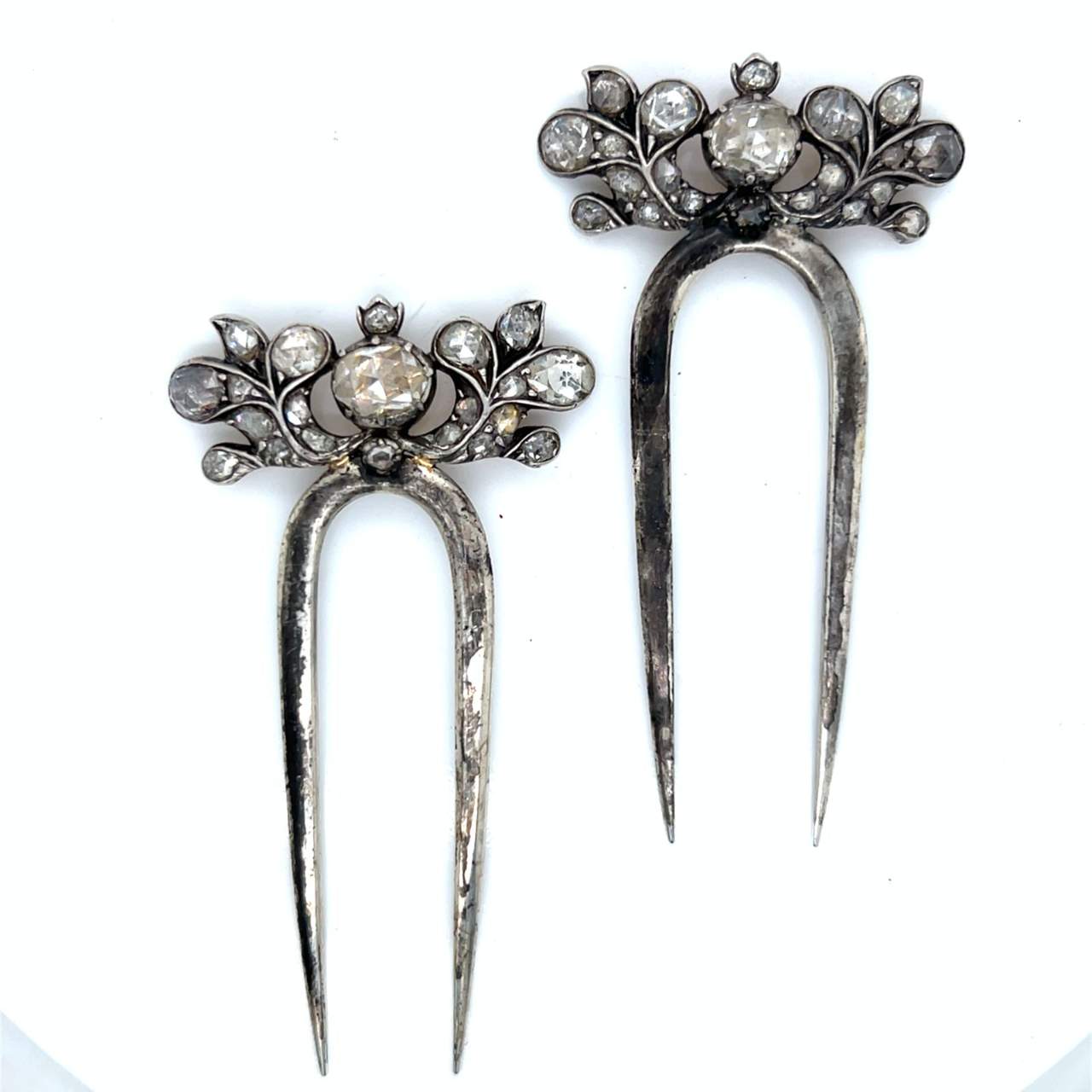 Victorian 18K & Silver Diamond Hair Pins/Combs