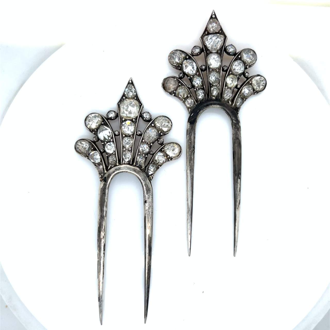 Victorian 18K & Silver Diamond Hair Combs