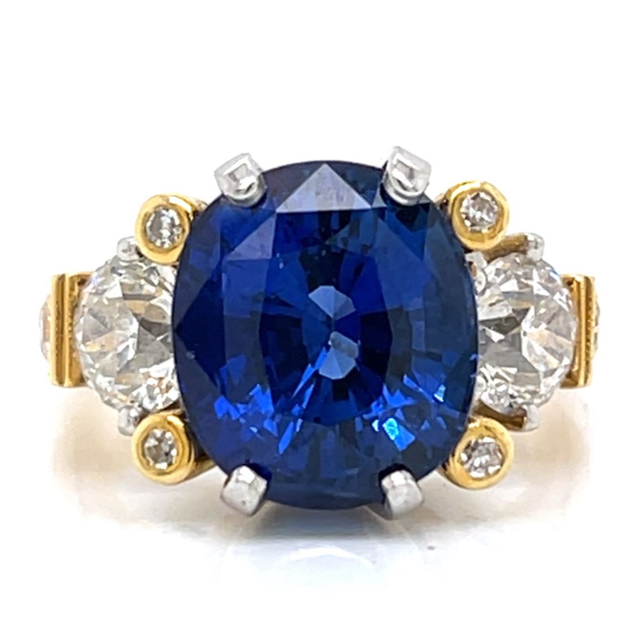 Platinum & 18K Yellow Gold AGL Certified 7.03 Ct. Sapphire & Diamond Ring