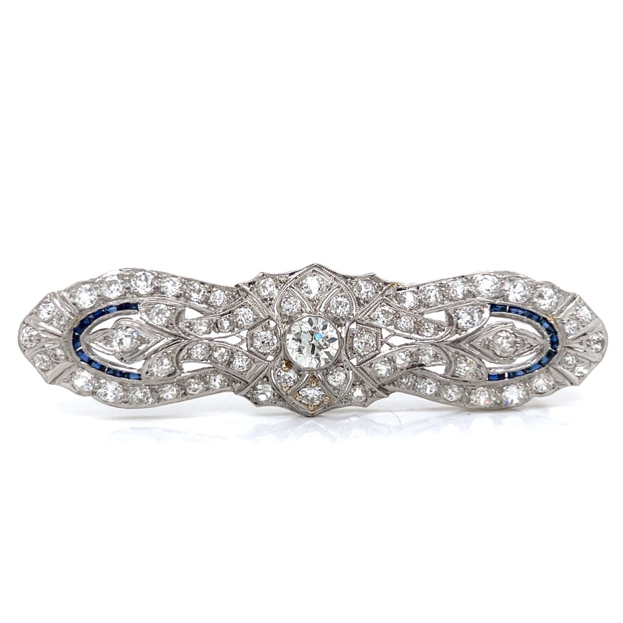 Art Deco 18K White Gold Diamond Brooch