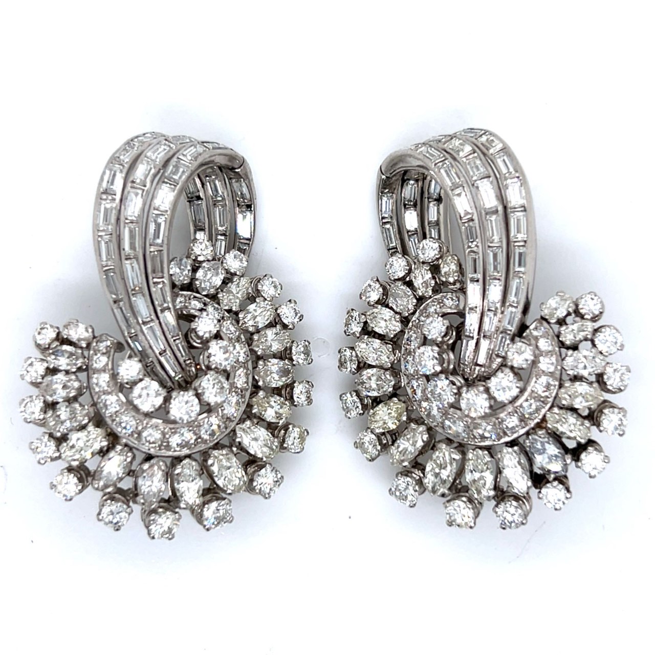 Art Deco Platinum & 18K White Gold 18.00 Ct. Diamond Earrings