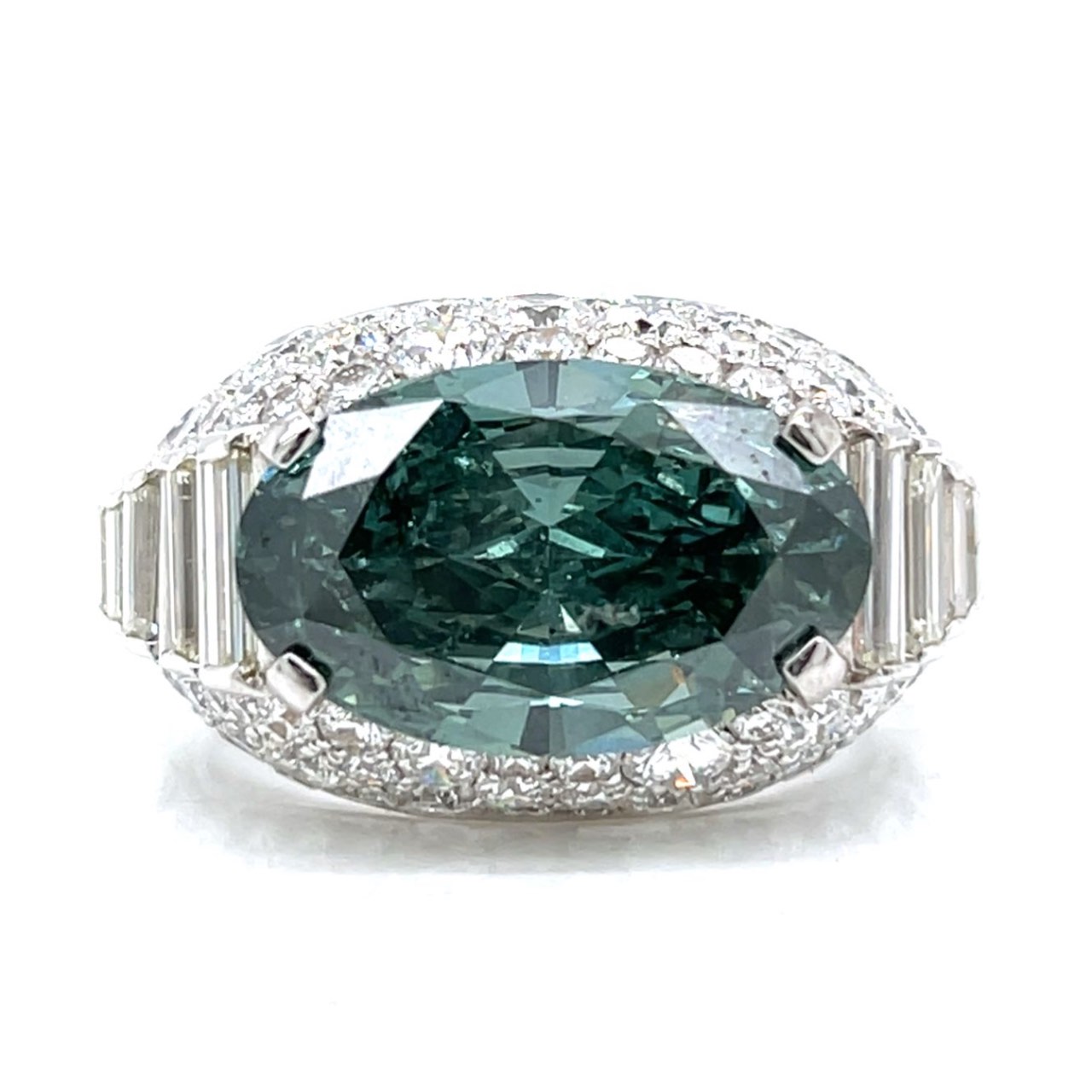 GIA Certified 7.09 Ct. Fancy Deep Grayish Green Diamond Ring