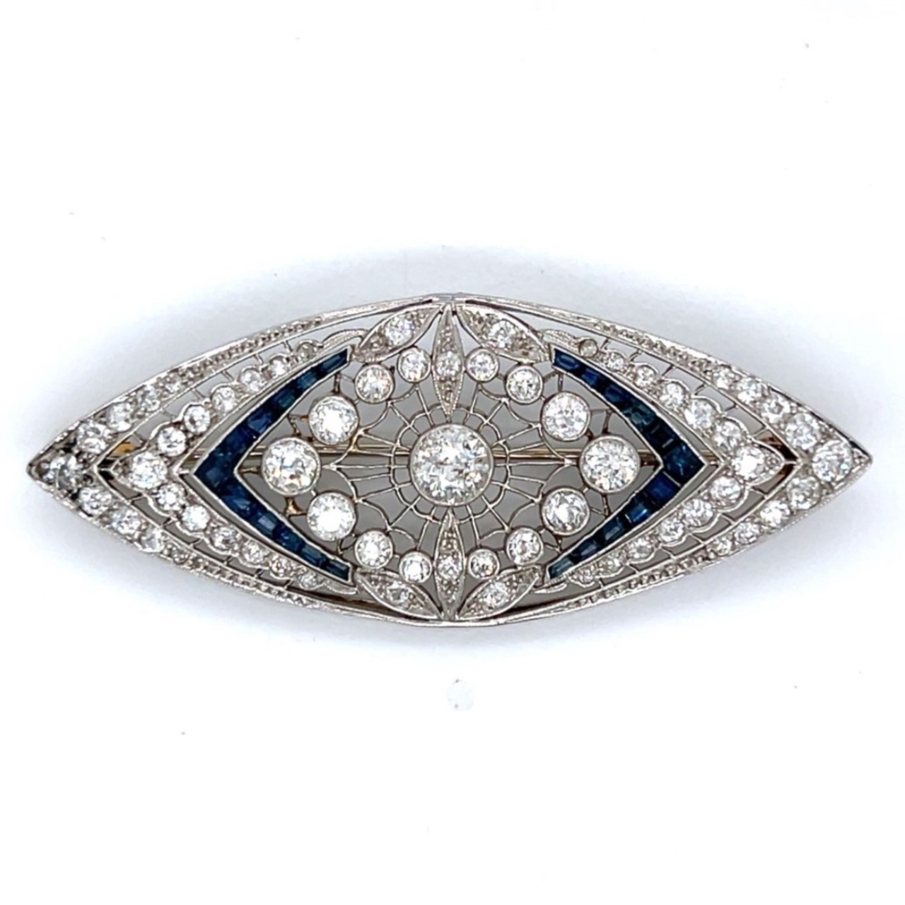 Art Deco Platinum Diamond & Sapphire Brooch