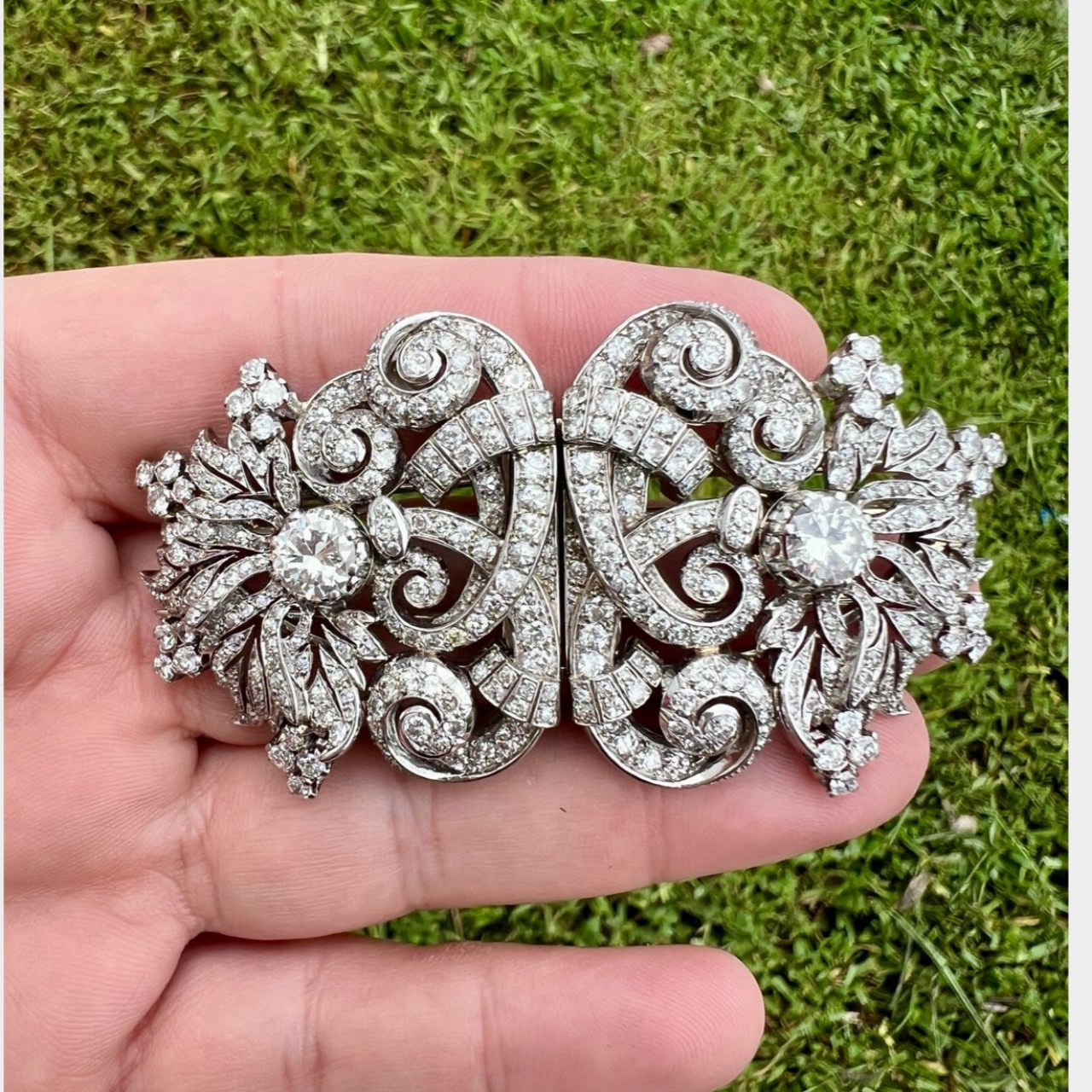 Art Deco Platinum Diamond Double Clips
