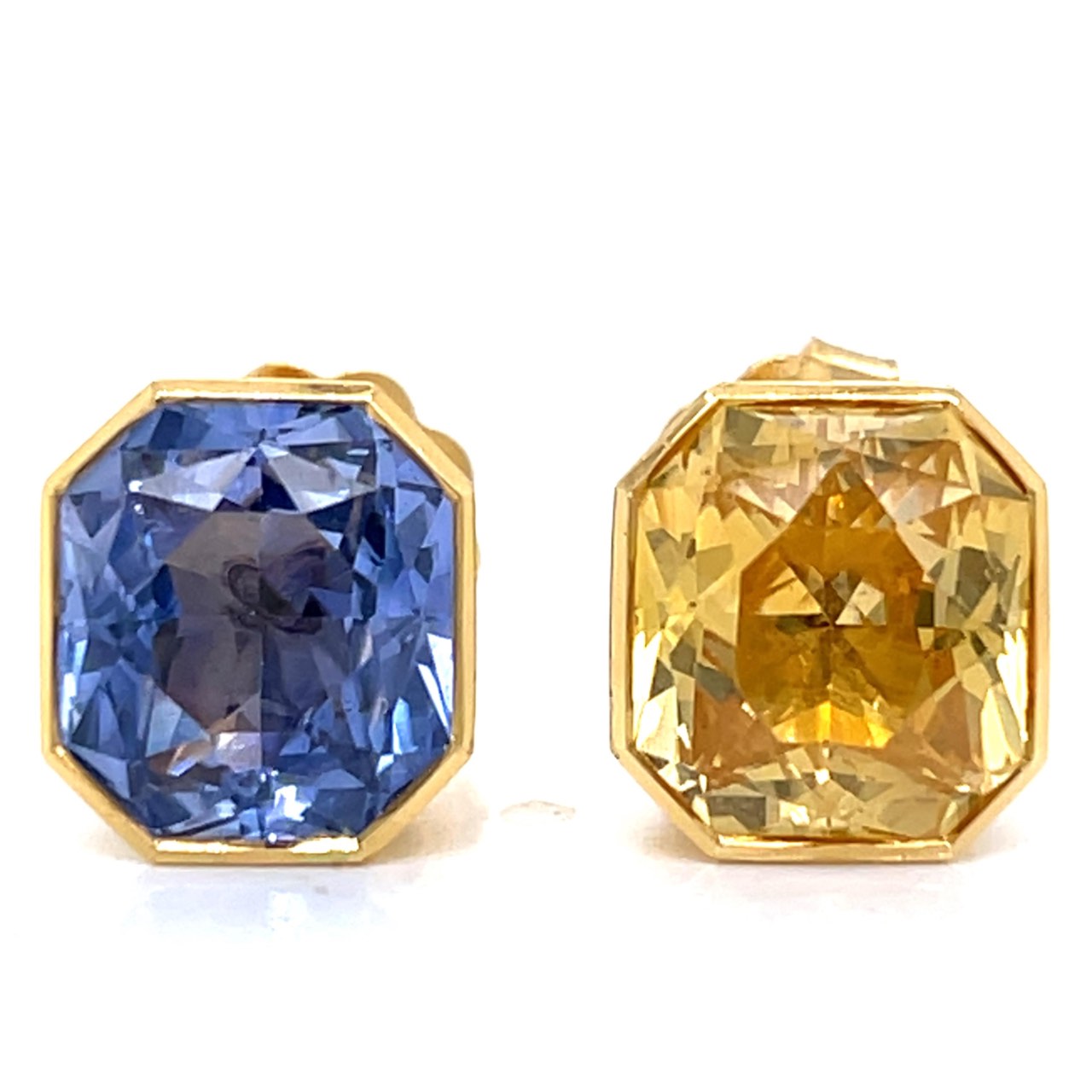 18K Yellow Gold GIA Certified Blue and Yellow Sapphire Earrings
