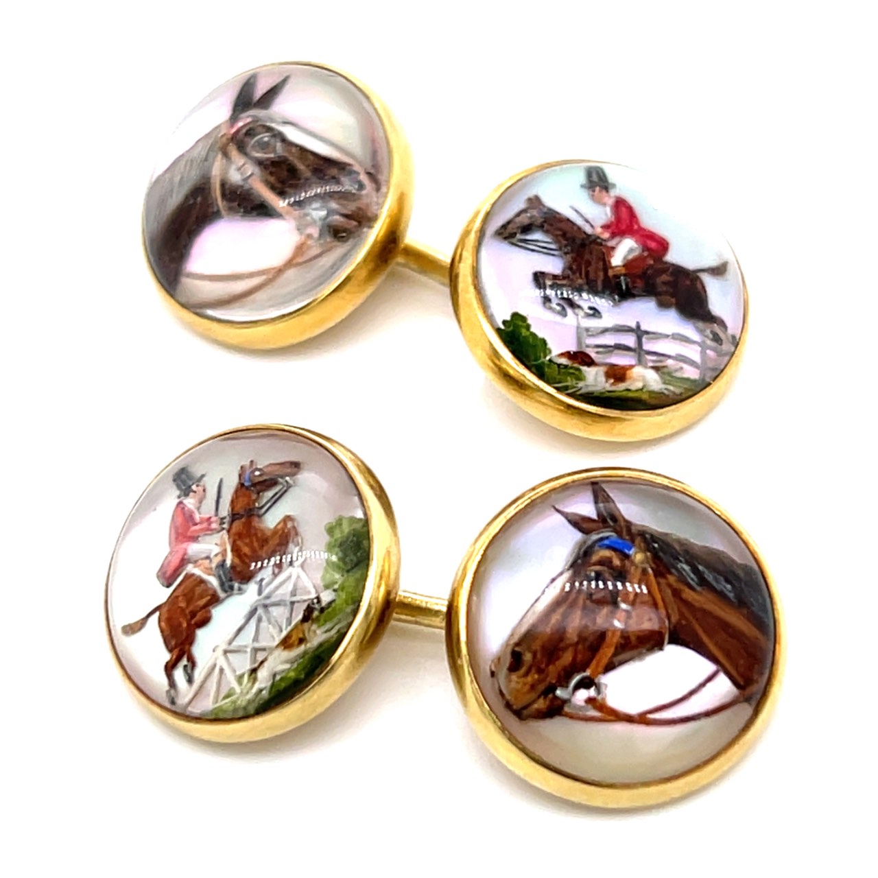 Art Deco 14K Yellow Gold Equestrian Cufflinks