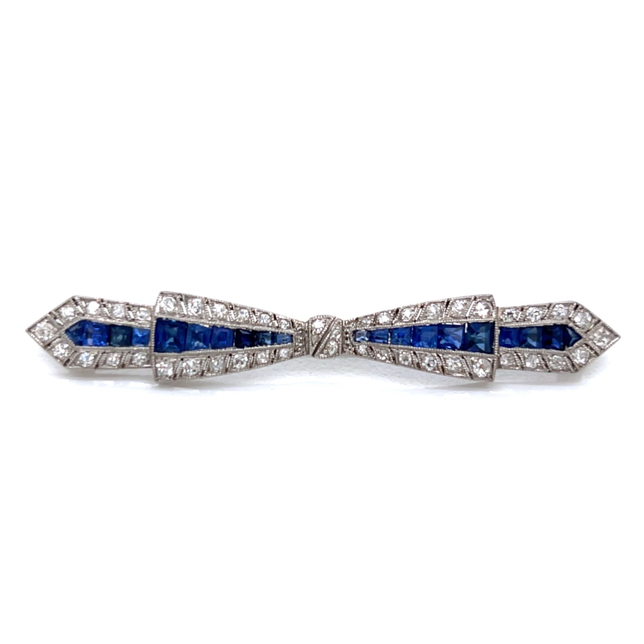 Art Deco Platinum Burma Sapphire & Diamond Brooch