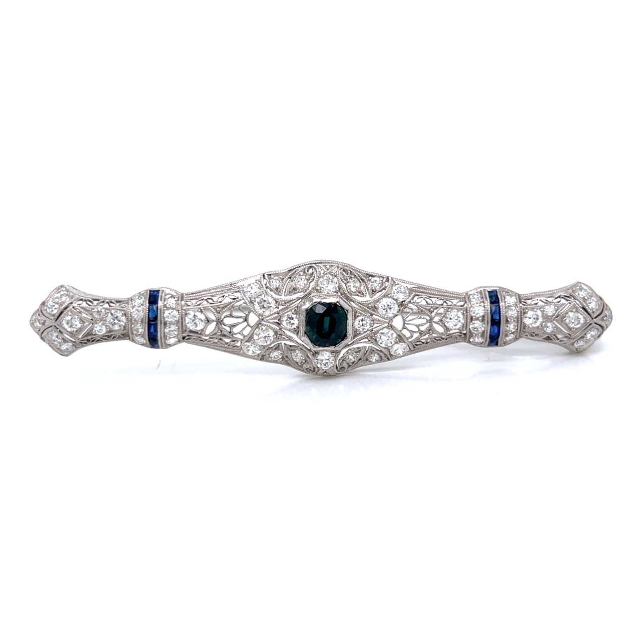 Art Deco Platinum Sapphire & Diamond Brooch