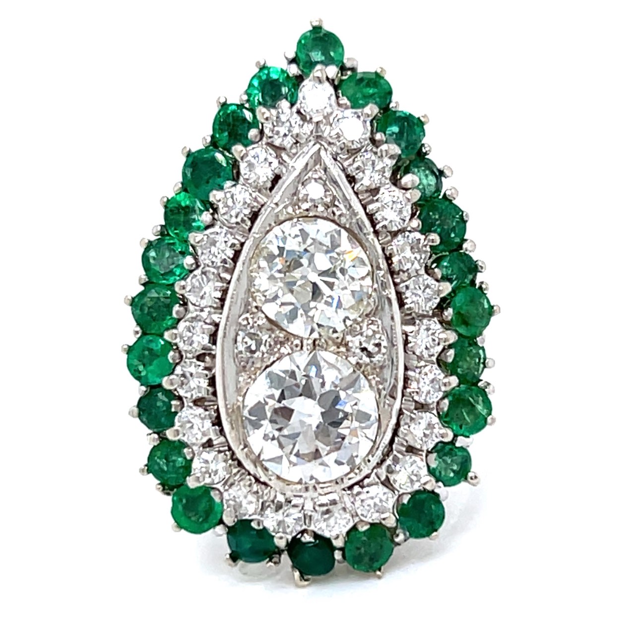 1960’s 14K White Gold Diamond & Emerald Ring