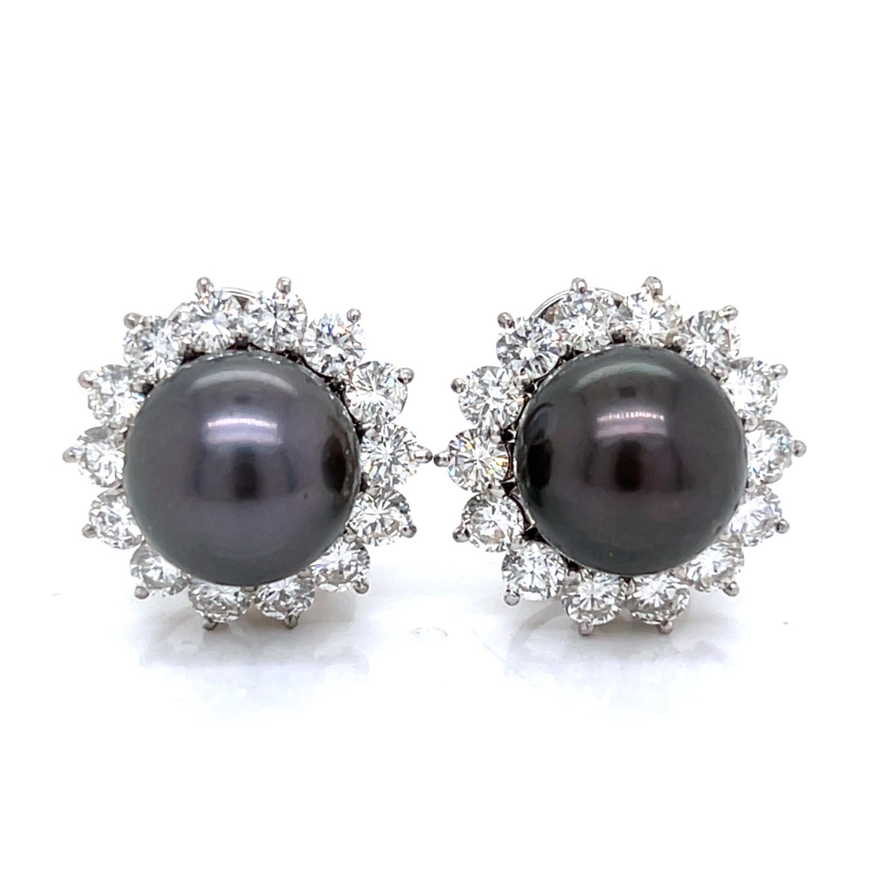 18K White Gold South Sea Pearl & Diamond Clip Earrings