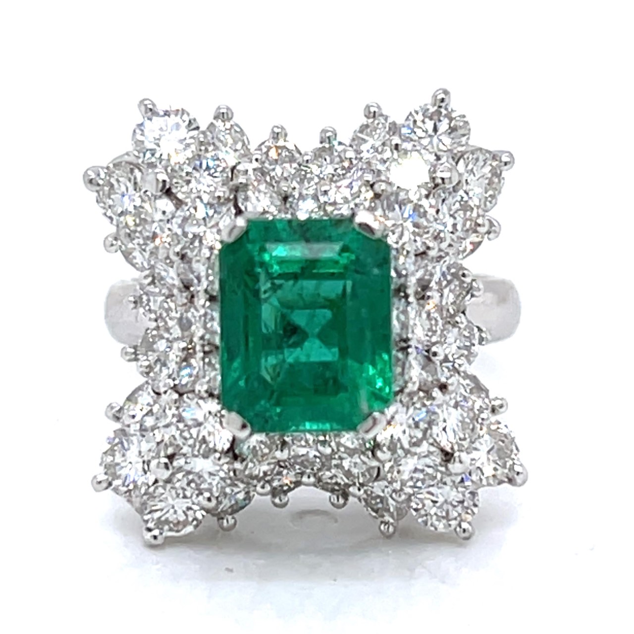 1960’s Platinum Emerald & Diamond Cocktail Ring