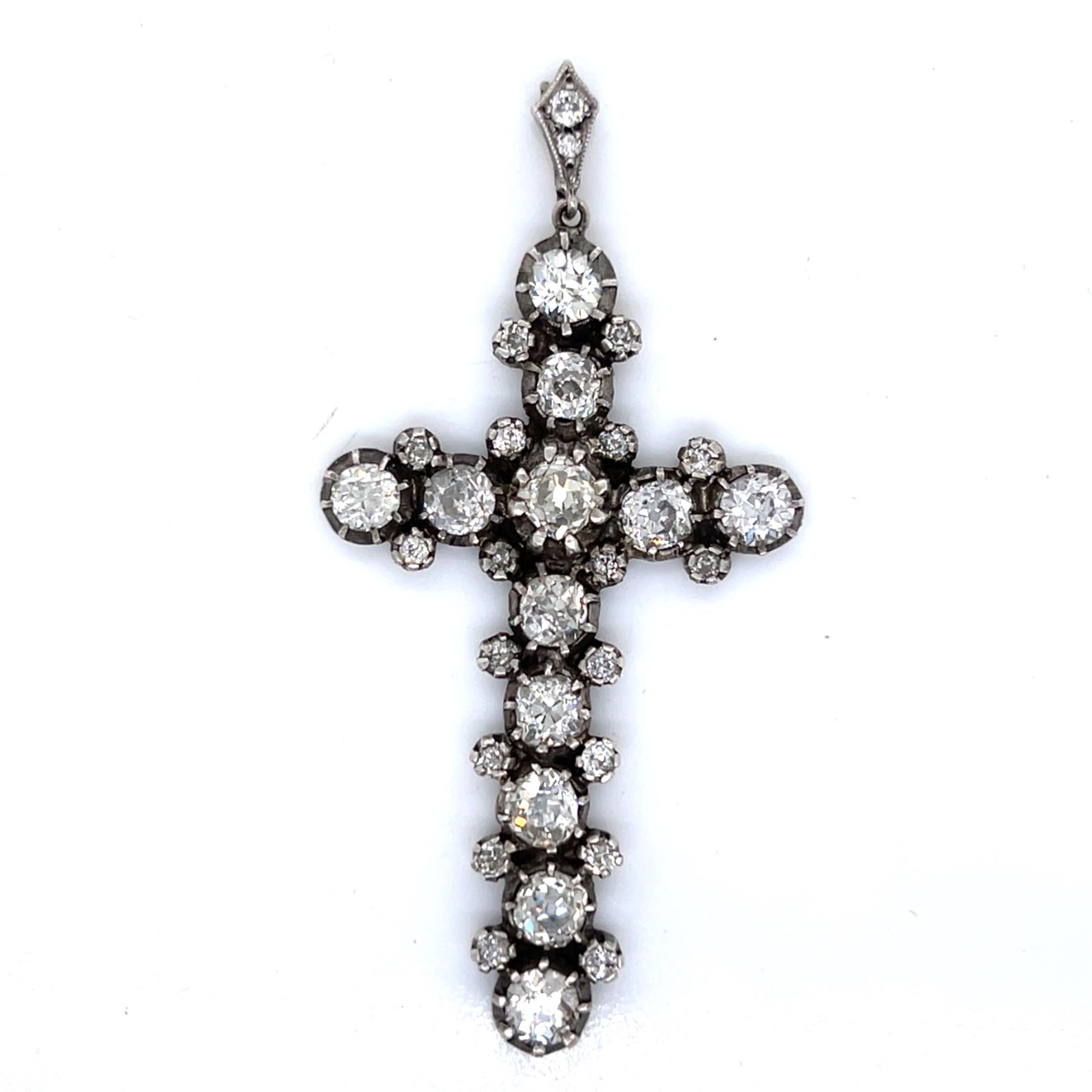Antique 18K & Silver 7.80 Ct. Diamond Cross