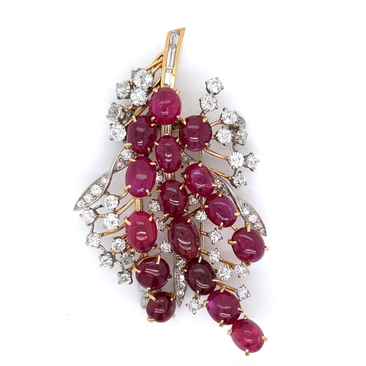 1960’s 18K & Palladium GIA Certified Burma No-heat Ruby & Diamond Brooch